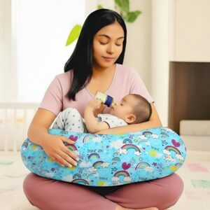 Breastfeeding Nurshing Pillow | Comfortable Feeding for Mom & Baby | Cradles The Baby Close to The Mother's Body | Adjustable Height | Washable Cover