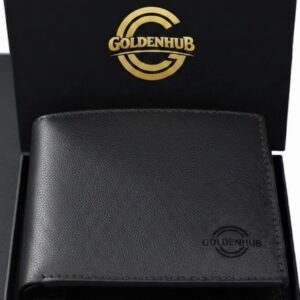 Goldenhub Genuine Leather Wallet for Men | Soft & Firm Leather | Multiple Card Slots | Coin Pocket | 2 Secret Compartments | Stylish & Durable Men's Wallet- Black