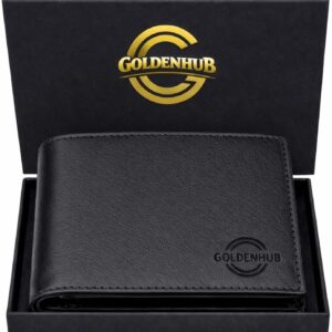 Goldenhub Genuine Leather Wallet for Men | Soft & Firm Leather | Multiple Card Slots | 2 Secret Compartments | Stylish & Durable Men's Wallet- Black -90