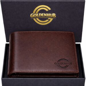 Goldenhub Genuine Leather Wallet for Men | Soft & Firm Leather | Multiple Card Slots | 2 Secret Compartments | Stylish & Durable Men's Wallet- Brown-90