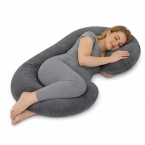 Goldenhub C-Shaped Pregnancy Pillow for Maternity & Baby Nursing |for Spine, Hand and Back Support| Washable, Premium Velvet Outer Cover with Zip and Cotton Inner cover- Grey