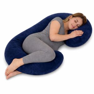 Goldenhub C-Shaped Pregnancy Pillow for Maternity & Baby Nursing |for Spine, Hand and Back Support| Washable, Premium Velvet Outer Cover with Zip and Cotton Inner cover- Blue
