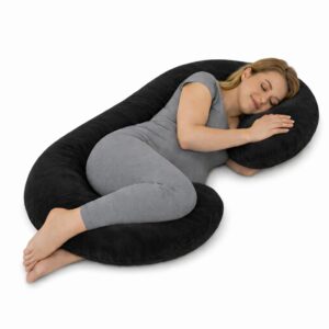 Goldenhub C-Shaped Pregnancy Pillow for Maternity & Baby Nursing |for Spine, Hand and Back Support| Washable, Premium Velvet Outer Cover with Zip and Cotton Inner cover- Black